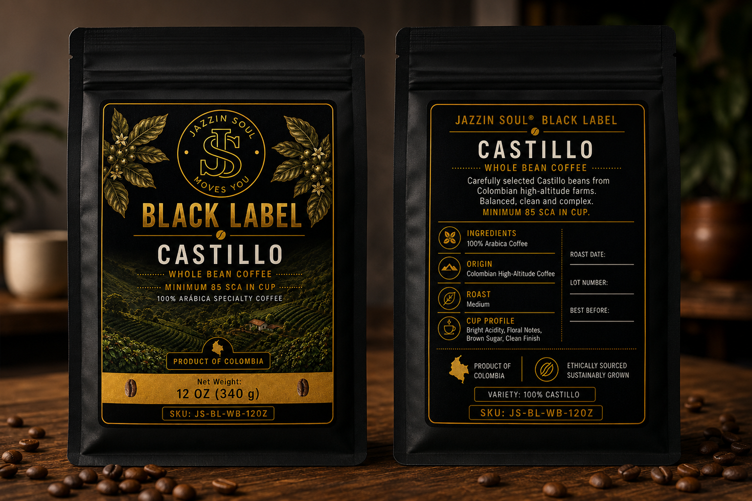 Jazzin Soul Black Label | Colombian Whole Bean Coffee | 12 oz